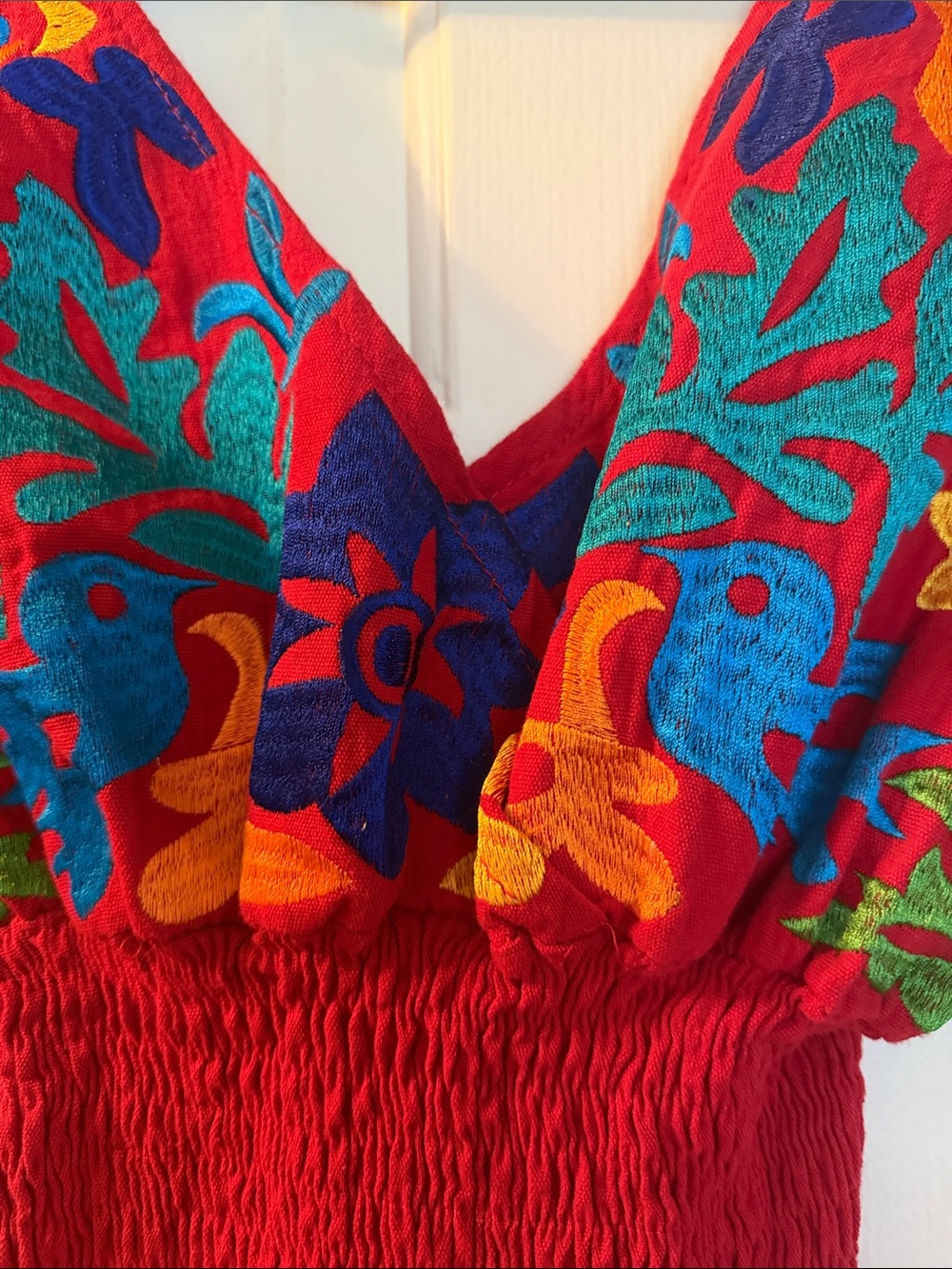 Red Embroidered V-Neck Women's Top - Picture 6 of 6